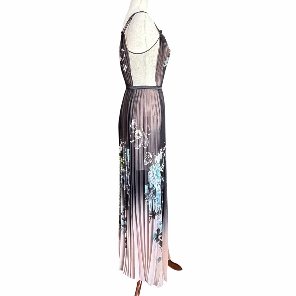 Bebe Floral Ombre Pleated Maxi Dress Sz 2 Black Blush Dark Romance Feminine EUC - Picture 4 of 12